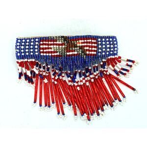 Wind River Reservation Patriotic Americana Beaded on Leather Barrette
